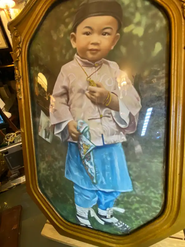 Antique Chinese Painted Photo Portrait Boy 1920s Wood Frame and in Arts & Collectibles in Vancouver - Image 10
