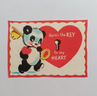 Panda Bear Holding Key to my Heart Vintage VALENTINE CARD