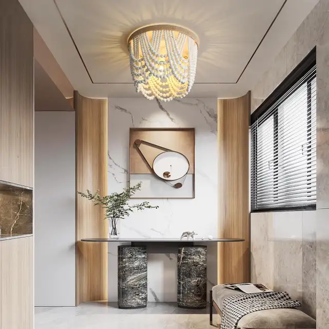 White Boho 3-Light Bead Chandelier - Wood Beaded Ceiling Fixture in Indoor Lighting & Fans in Mississauga / Peel Region - Image 11