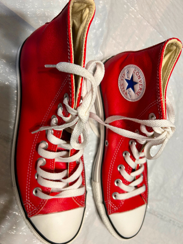 Red Leather Converse High-tops in Women's - Shoes in Saint John