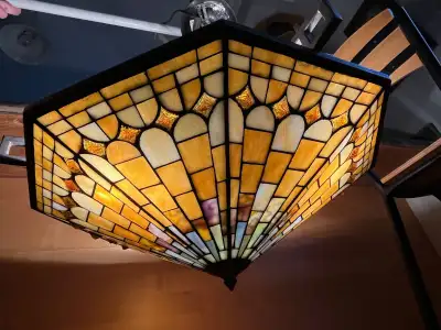 Large Octagonal Leaded Glass Ceiling Fixture / Chandelier, View more