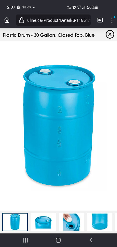 Plastic Drum - 30 Gallon, Closed Top, Blue in Outdoor Tools & Storage in City of Toronto - Image 2