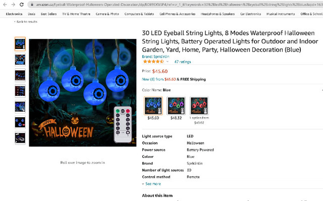 30 LED Eyeball String Lights, 8 Modes Waterproof w/Remote Blue in Holiday, Event & Seasonal in City of Toronto