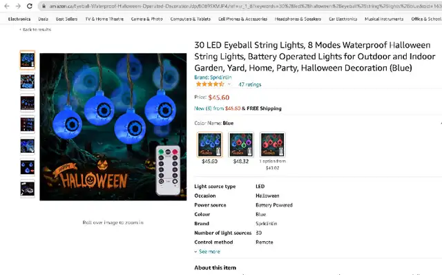 30 LED Eyeball String Lights, 8 Modes Waterproof w/Remote Blue