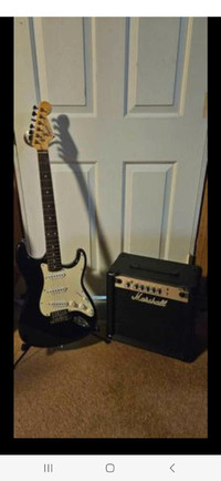Fender Squier Strat with a Marshall Carbon Fibre MG15CF Amp