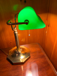 Vintage 1980s Green Glass Banker’s Lamp, Rare Duck Billed Shape
