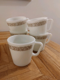 5 Vintage Pyrex Woodland Brown Diagonal Handle Coffee Mugs #1410