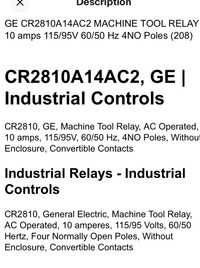 GE CR2810A14AC2 MACHINE TOOL RELAY 10 amps 115/95V 60/50 Hz 4NO 