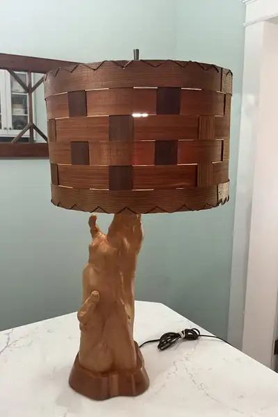 MCM Cyprus Knee Wooden Lamp With Two Tone Lamp Shade, View more