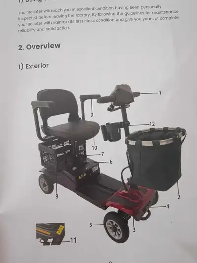 Wheeled Mobility Scooter Red Foldable with Basket , View more