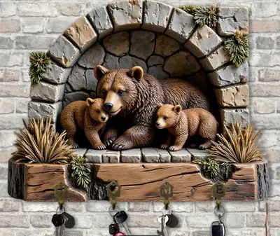 *NEW* 2-D FLAT WOODEN PANEL KEYCHAIN HOLDER - DEN MOTHER & CUBS, View more
