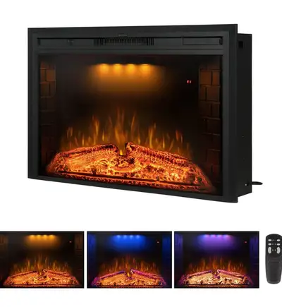 Brand new in Box Benrocks 36" Electric Fireplace Inserts with Glass Door, Multicolor Flames & Fire C...