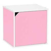 Wood Cube Cabinet Box with Door Dark Pink