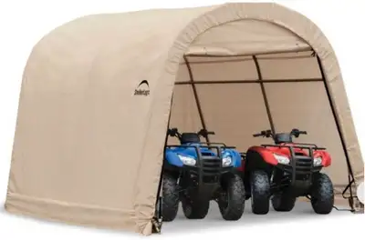 New, In Box 10x10x8 ShelterLogic® Waterproof Portable Round Top Shed-In-A-Box