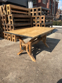 Dining table minimalist X frame Harvest with a robust trestle