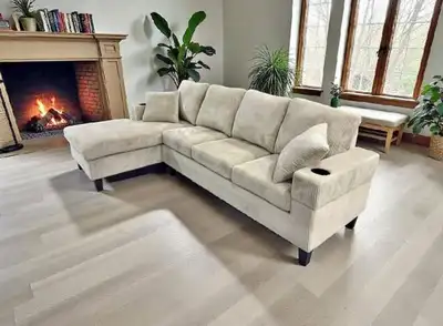 Corduroy Sectional Sofa Beige , View more