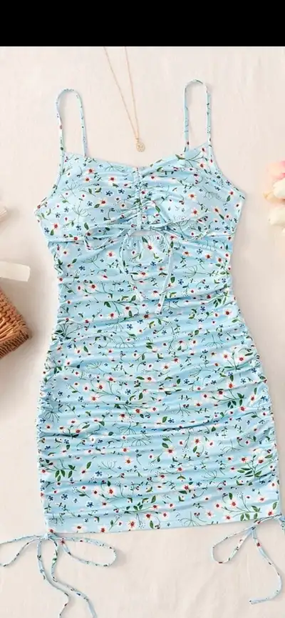 SHEIN Ruched Ditsy Floral Peekaboo Dress, View more
