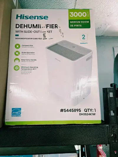 Je vends ce déshumidificateur Hisense 35 pintes neuf dans sa boîte d'origine, capable de traiter eff...