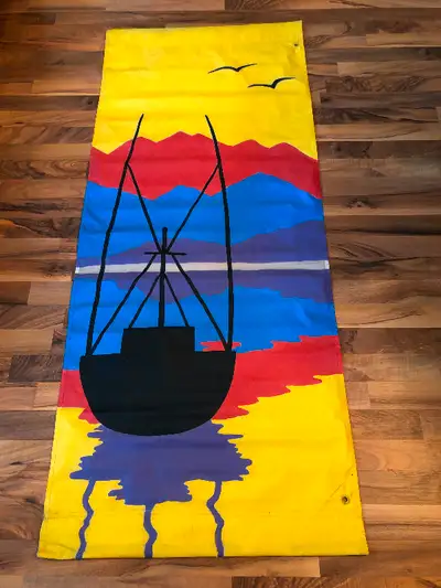 Vintage Hand Painted Double Sided 25 INCH BY 59 INCH Banner In G, View more