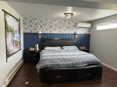 King Bed with storage and side tables: $500, View more