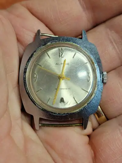Vintage Alpine watch with starburst case. Manual wind sold as is, View more