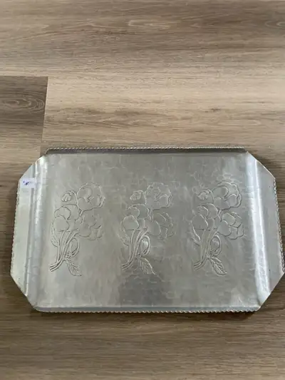 Vintage hand wrought rectangular aluminum tray- 19”x12” - $10.00, View more