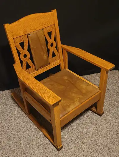 Oak Rocking Chair w/ Leather Seat & Back, View more