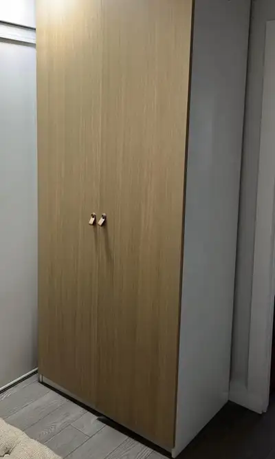 IKEA PAX Wardrobe – White Oak Doors + Leather Handles, View more