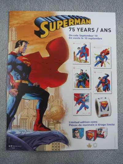 VERY RARE 2013 Canada Post SUPERMAN COINS Promotional Poster !, View more