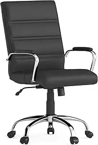 Flash Furniture GO-2286M-BK-GG Mid Back Black Leather Executive Swivel Office Chair with Chrome Arms...