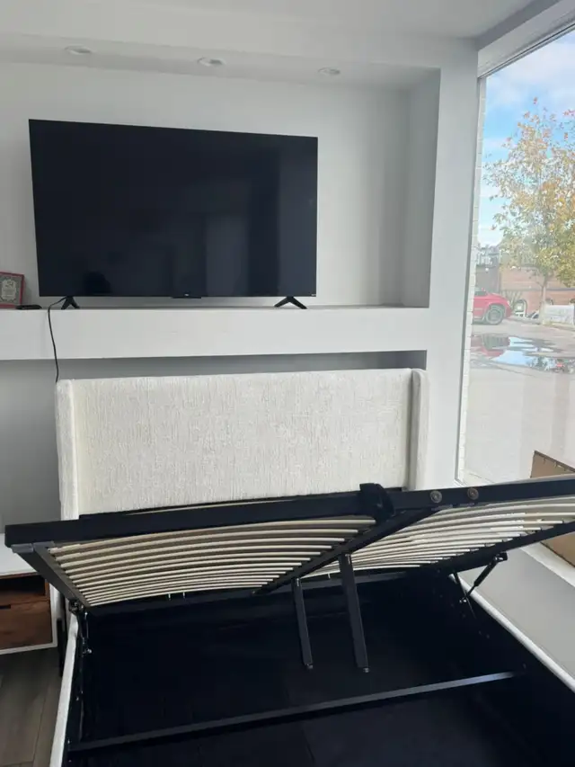 White Boucle -  Lift Up Bed Frame with Storage in Beds & Mattresses in Peterborough - Image 4