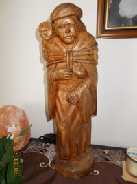 Women and child solid wood sculpture for sale