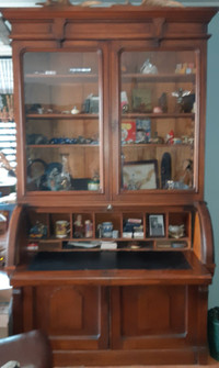 Antique 2 Piece Display Cabinet/Roll Top Desk