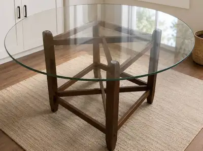 Dining setRound glass top table with 4 leather chairs, View more
