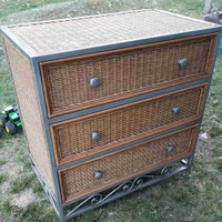 Wicker/wood dresser with solid metal frame