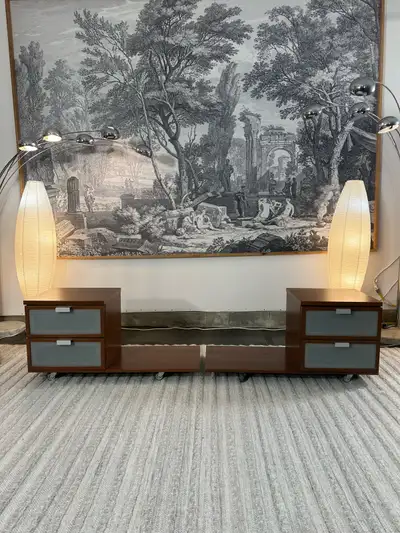 Modern Wood & Frosted Glass Nightstands — Rolling bedside Tables, View more