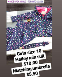 Girls' size 10 Hatley rain suit
