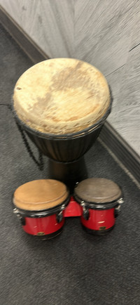 Vintage Djembe Drum and Bongs Great for Decor
