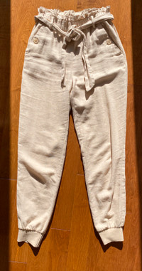 Pantalon beige en lin taille haute avec ruban XXS Linen pants
