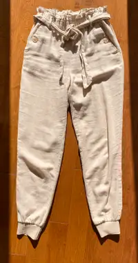 Pantalon beige en lin taille haute avec ruban XXS Linen pants