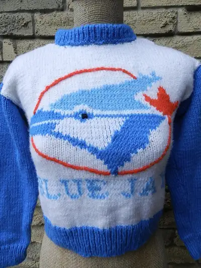 Vintage Granny Hand Knitted Blue Jays Baby+Crop Top, View more