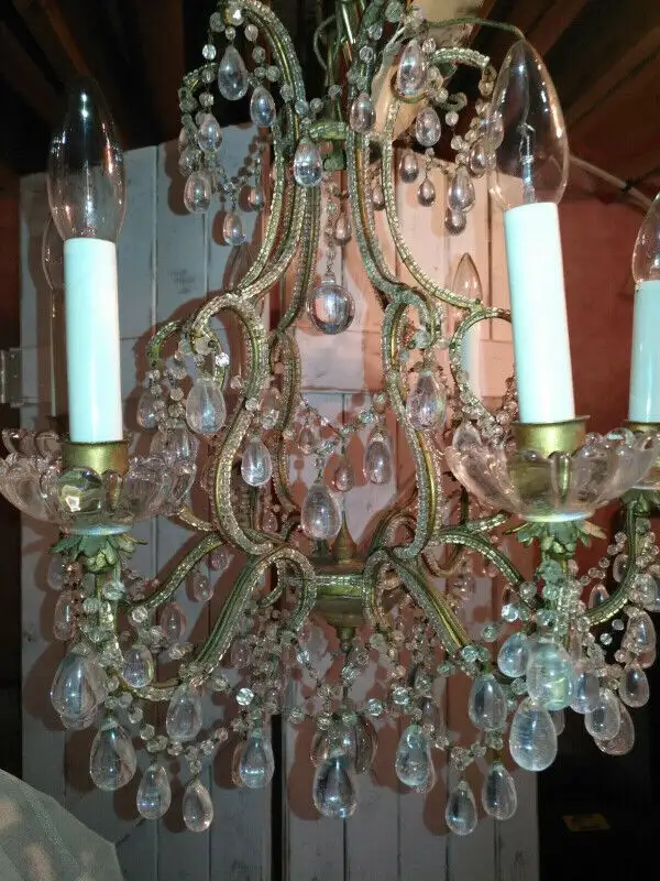 Italian Chandelier6 LightBlown Glass Drops Macaroni Beads in Indoor Lighting & Fans in Markham / York Region - Image 6