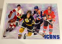 Hockey ICONs Orr Gretzky Hull Howe 19x13 Print 