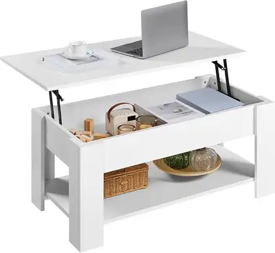 39”x20”x17”, Coffee Table with Storage, Lift Top, White Color, View more