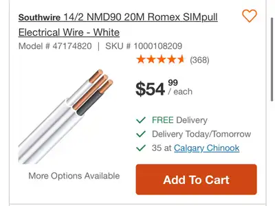 Southwire 14/2 NMD90 20M Romex SIMpull Electrical Wire - White, View more