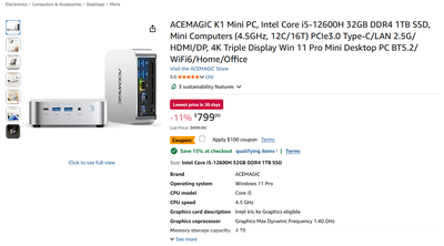 BRAND NEW ACEMAGIC K1 Mini PC, Intel Core i5-12600H 32GB DDR4 1T, View more