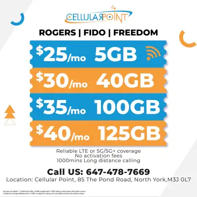 We’re offering new Rogers, Fido, and Freedom mobile plans with options including 5GB for $25/month,...