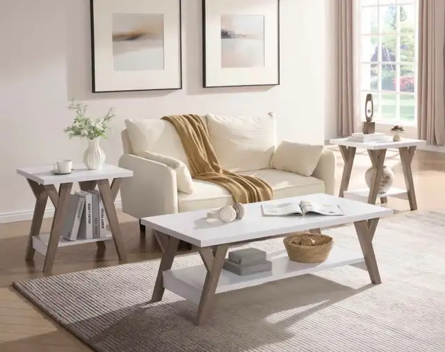 Modern Grey Wood Coffee and End Table Set 3 Piece  in Coffee Tables in Ottawa - Image 3