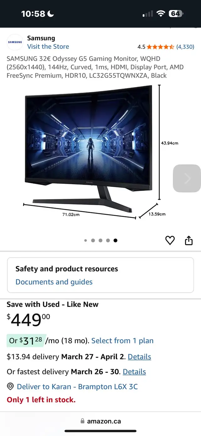 Samsung Monitor LC32G55TQWNXZA 32 inch WQHD 144HZ 1MS in Monitors in Mississauga / Peel Region - Image 6