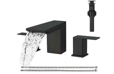 Brand new matte black bathroom waterfall faucet for sale. 3 hole, two handle basin, stainless steel,...